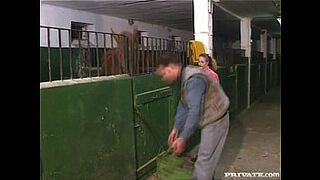 Angelica Bella and Nicolette, Assfucked by a Stud in a Stable