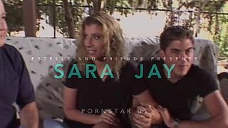 Estelleandfriends: Sara Jay receives a camera to immortalize her debut. Big tits and big cumshot in the mouth!